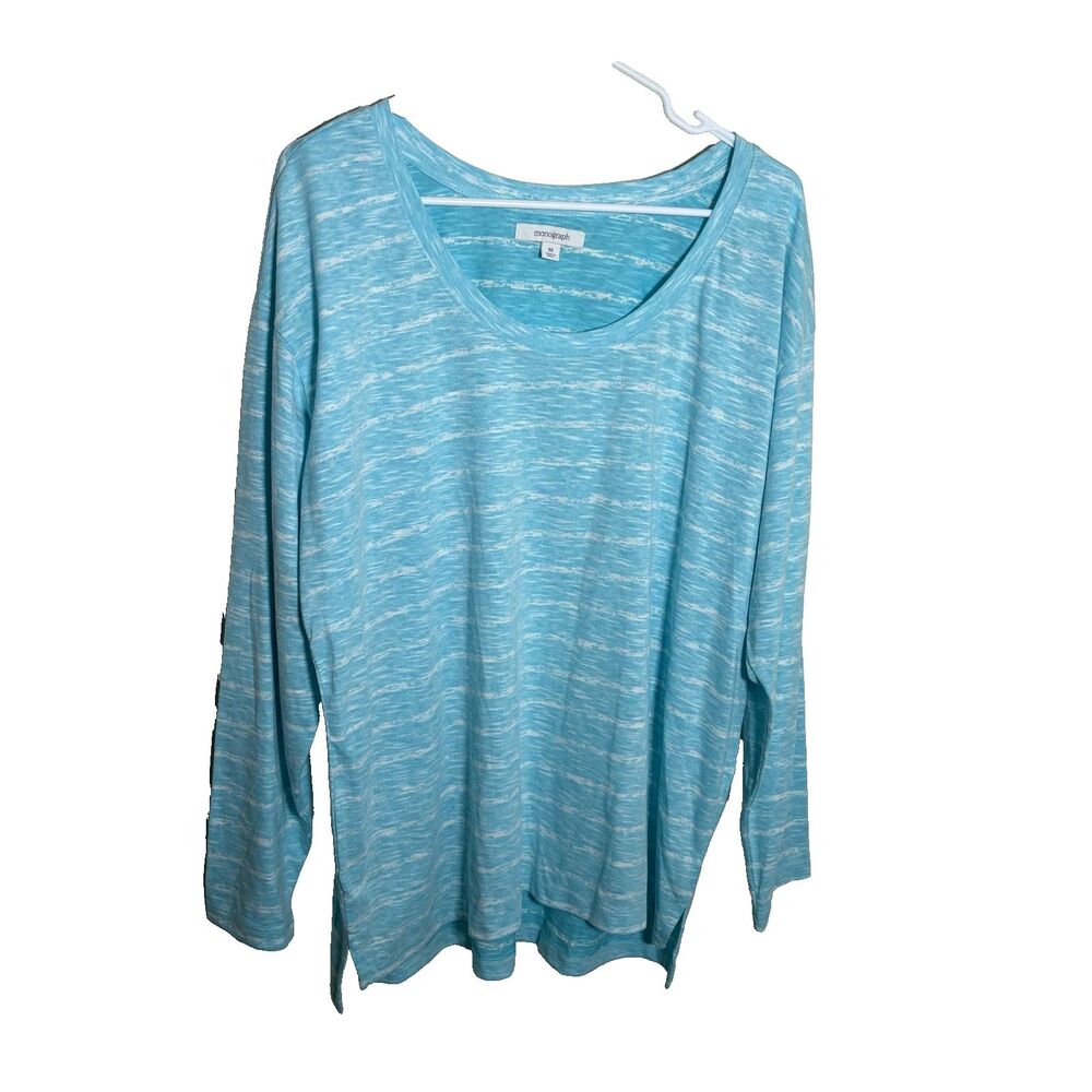 Monographic T-Shirt Women's 1X Blue Round Neck Striped Casual Tunic Top NWT